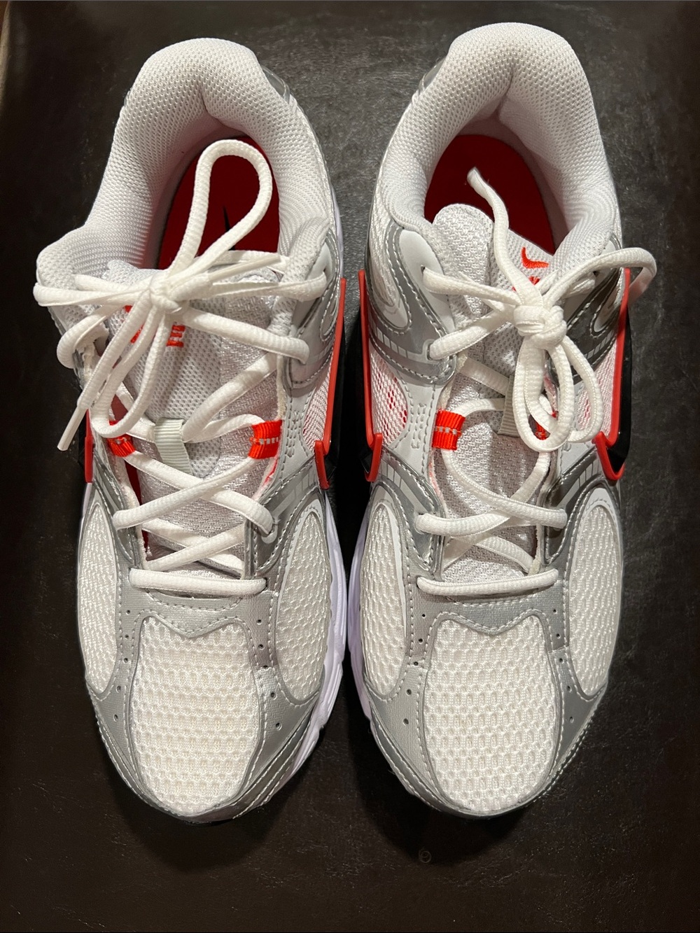 Nike White and Silver Sneakers with Red Accents